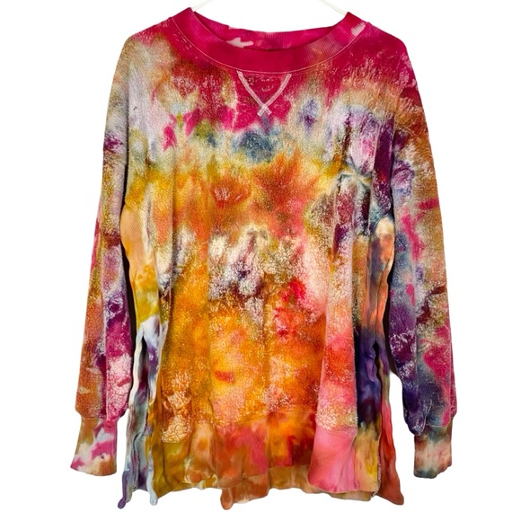Handmade Tie Dye Sweatshirt Pullover Tunic Medium Oversized Sherpa Reversible - Picture 3 of 14